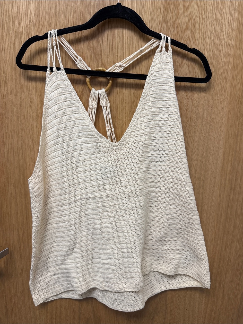 Lauren Ralph Lauren Vintage Y2K Cream Hand Knit Crochet Halter Tank Top Size L